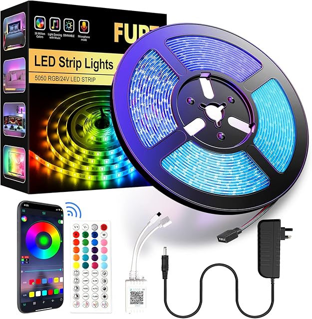 FUPT Led Strip Lights,(10m) Smart Light Strips with App Control Remote,5050 RGB Led Lights for Bedroom,TV Music Sync Color Changing Lights for Room Party