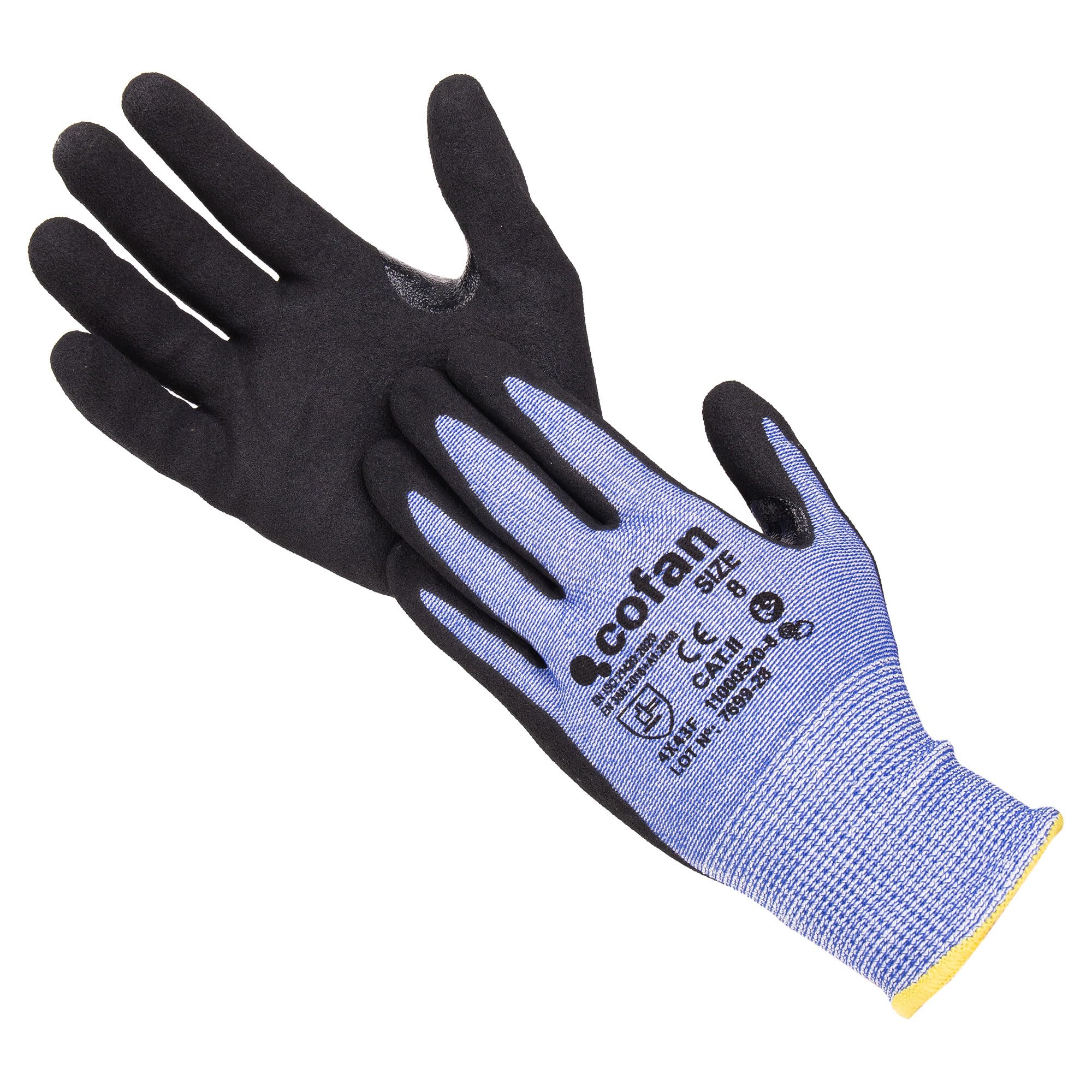 Cofan Guantes Anticorte HPPE Nitrilo Sandy Coating, Agarre Seco y Húmedo, Pack de 12 Pares de Guantes, De Conformidad con EN 388:2016, Nivel F, Galga 13, Talla 6 hasta la 11 (12, Talla 6)