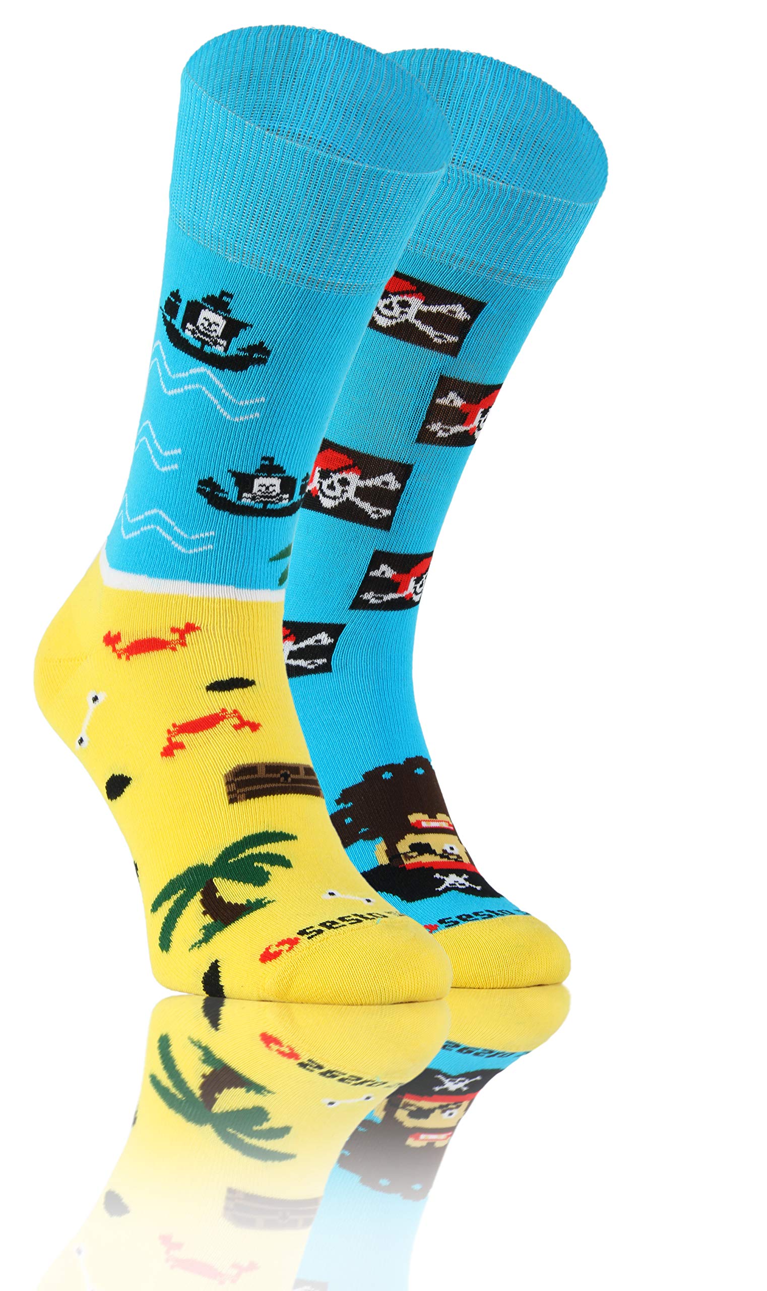 Sesto Senso Men's Pirate Funny Socks Wo Cotton Fancy Patterned Colourful Crazy Oddsocks Mid Calf Socks Sea Ship 39-42 7-10