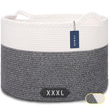 COMSE Large Woven Blanket & Laundry Basket, 87L, White & Black