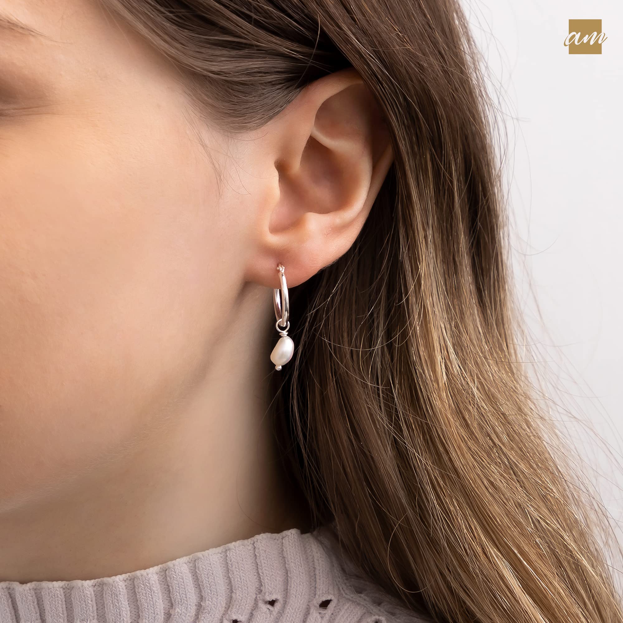Amberta Pendientes de Perlas de Agua Dulce para Mujer en Plata de Ley 925