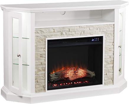 SEI Furniture - Redden Corner-Convertible Electric Fireplace with Touch Screen - White - Transitional Design, White Glass and Wood - Ideal for Living Room, Bedroom (FR9393)