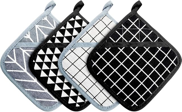 Large Pot Holders Oven Mitts Set Heat Resistant Pot Holders Square Pot Holder Hot Pads Trivet for Kitchen Cooking and Baking (4 Pieces)