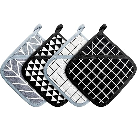 Large Cotton Pot Holders Oven Mitts Set Heat Resistant Pot Holders Square Pot Holder for Kitchen (4)
