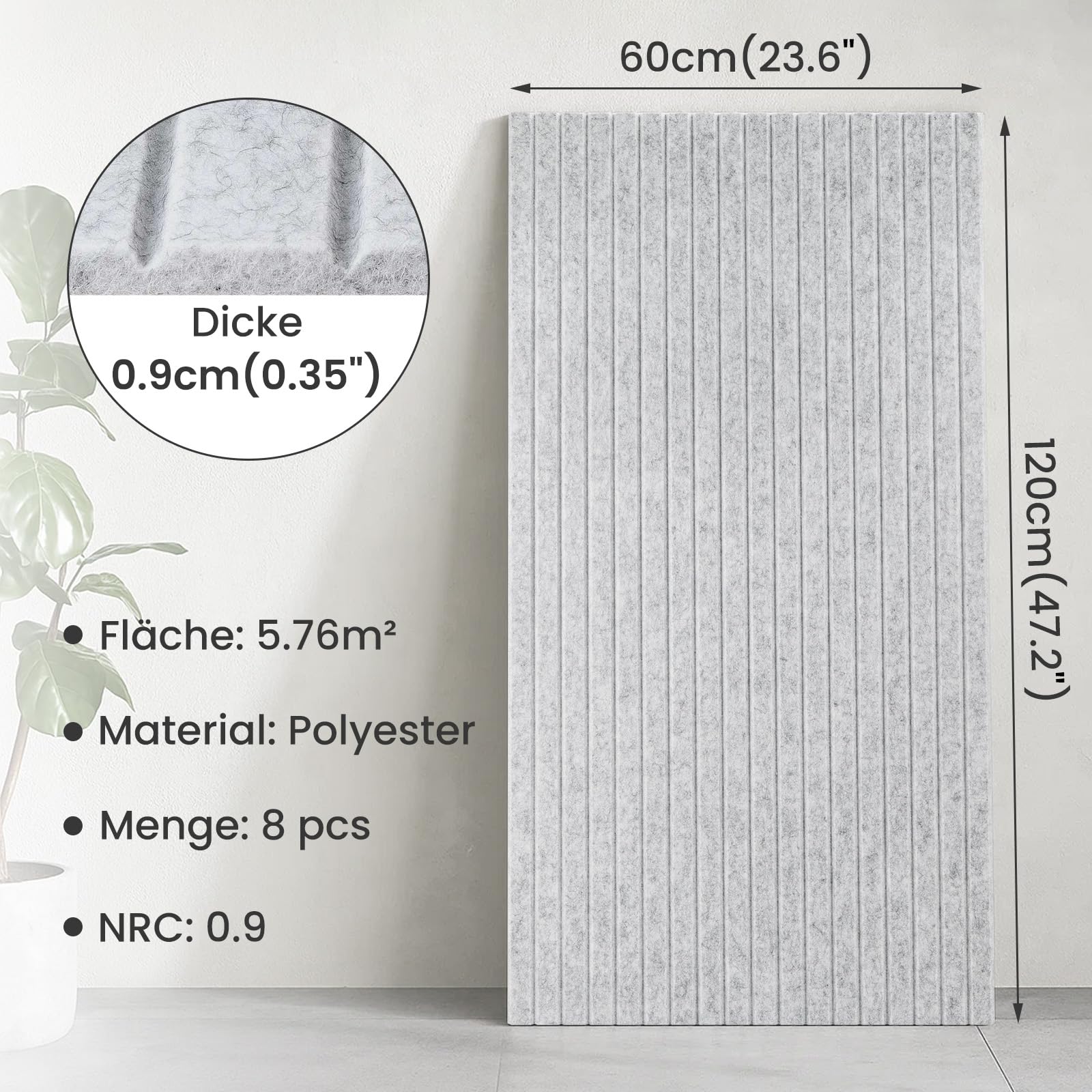 Youyijia 8 Stücke Akustikpaneele selbstklebend, 120x60x0.9cm, Schalldämmung Schallschutz wand Schallschutzplatten Akustikplatten für Tonstudio, Büro, Studio und Wanddekoration, Grau
