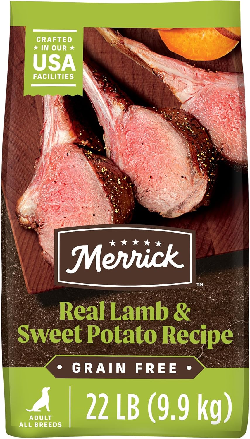 Merrick Premium Grain Free Dry Adult Dog Food, Wholesome And Natural Kibble With Real Lamb And Sweet Potato - 22.0 lb. Bag
