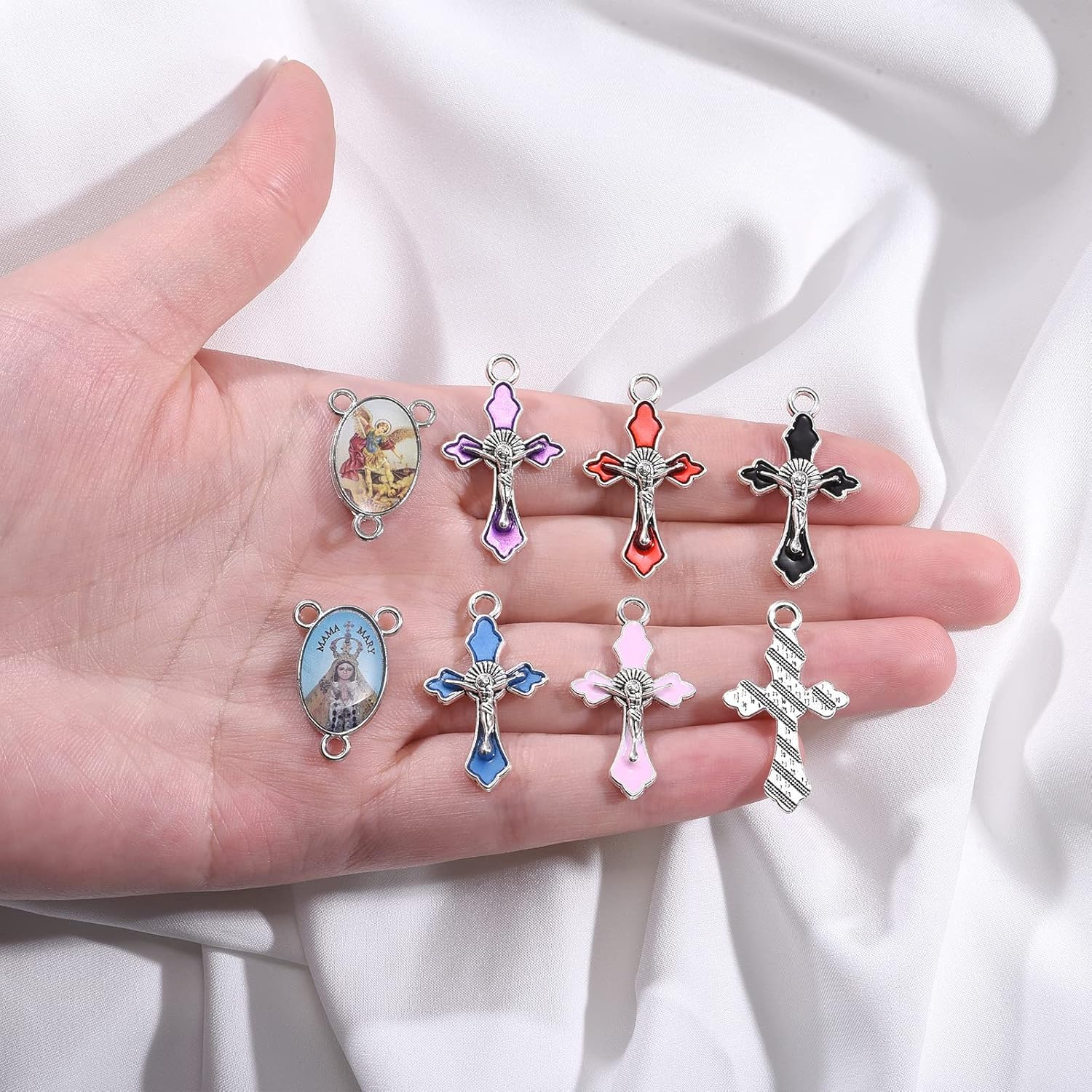 60Pcs/30Set Rosary Making Kits Supplies Religion Cross and Center Medal Charms Alloy Picture Jesus Enamel Pendant for Diy Prayer Necklace Jewelry - Image 7