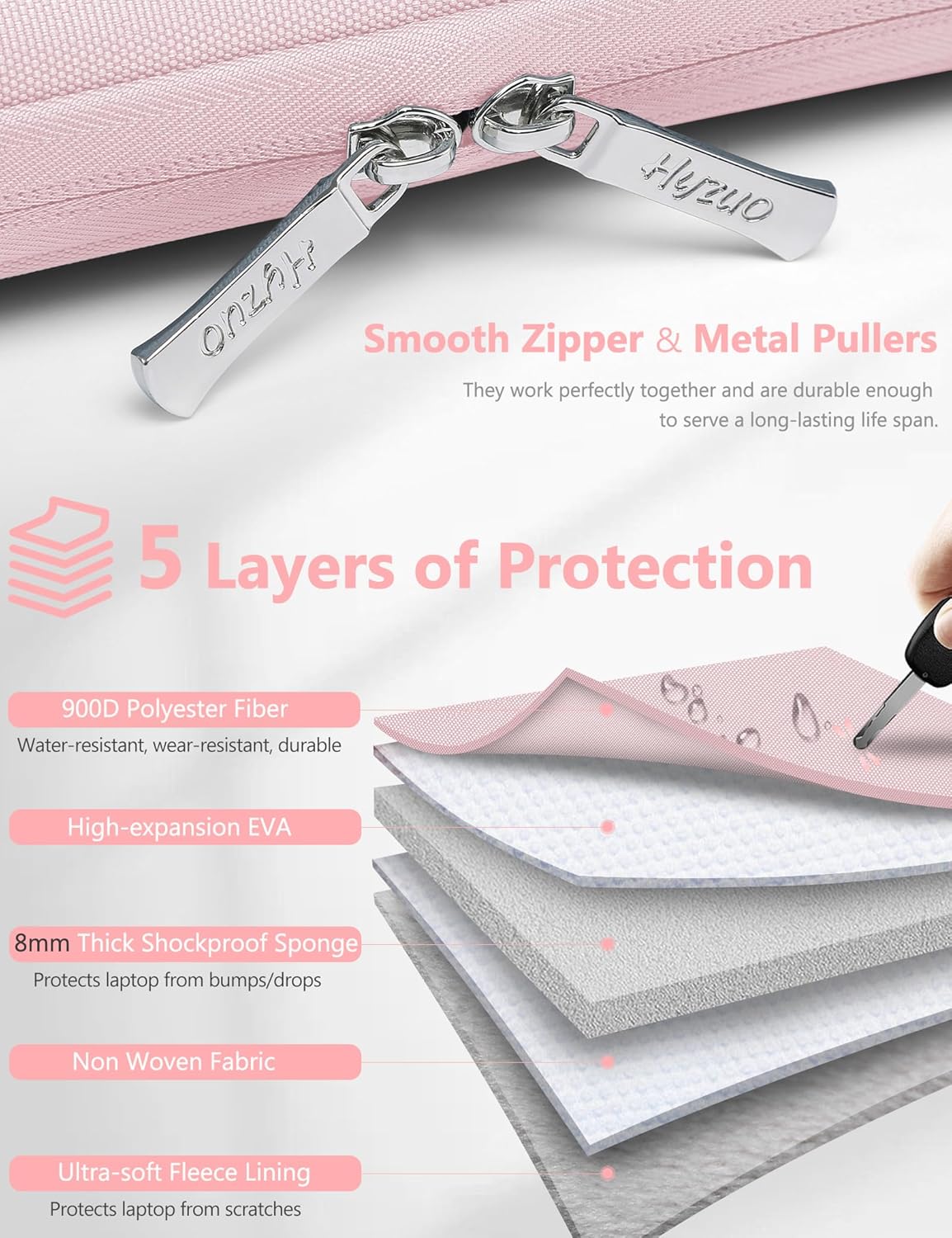 HYZUO 17-17.3 Inch Laptop Sleeve Bag Briefcase for 17" 17.3" HP/Dell/Lenovo/ASUS/Acer/LG/MSI Gaming Laptop/Razer Blade 17/18, Men Women NoteBook Protective Case Bag, Pale Pink