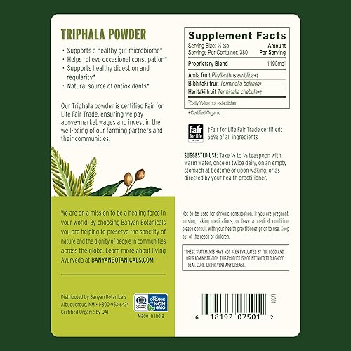 Miniatura 8 de Banyan Botanicals Triphala en polvo, fórmula orgánica y equilibrada y aprobada por el USDA para la desintoxicación y rejuvenecimiento, 1
