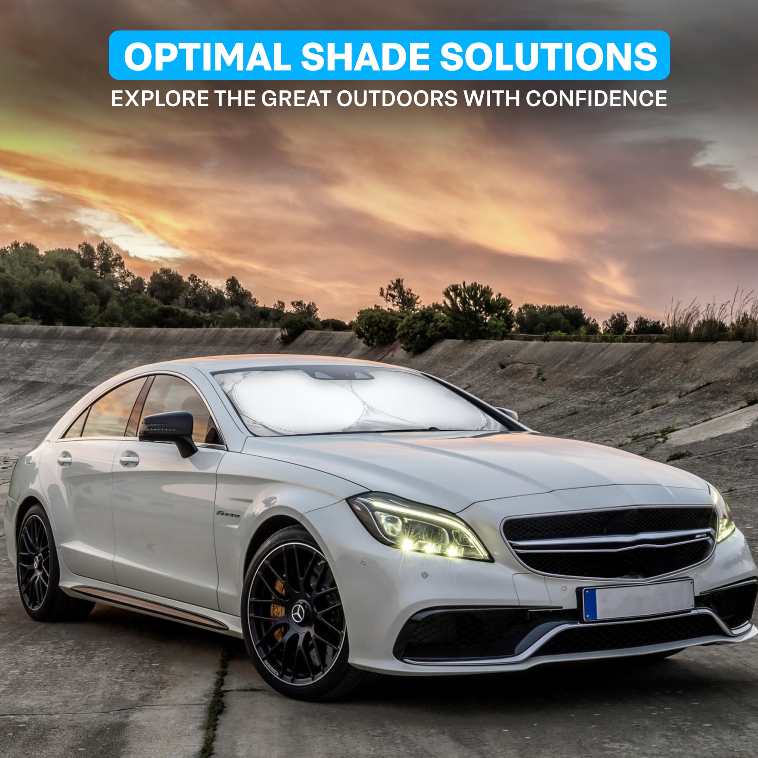 Autovir Windshield Sun Shade | Front Windshield Shade for Sun, Heat and UV Rays | Car Sun Shade Fits Small Sedan and Mini SUV | Car Accessories for Interior Protection | Medium