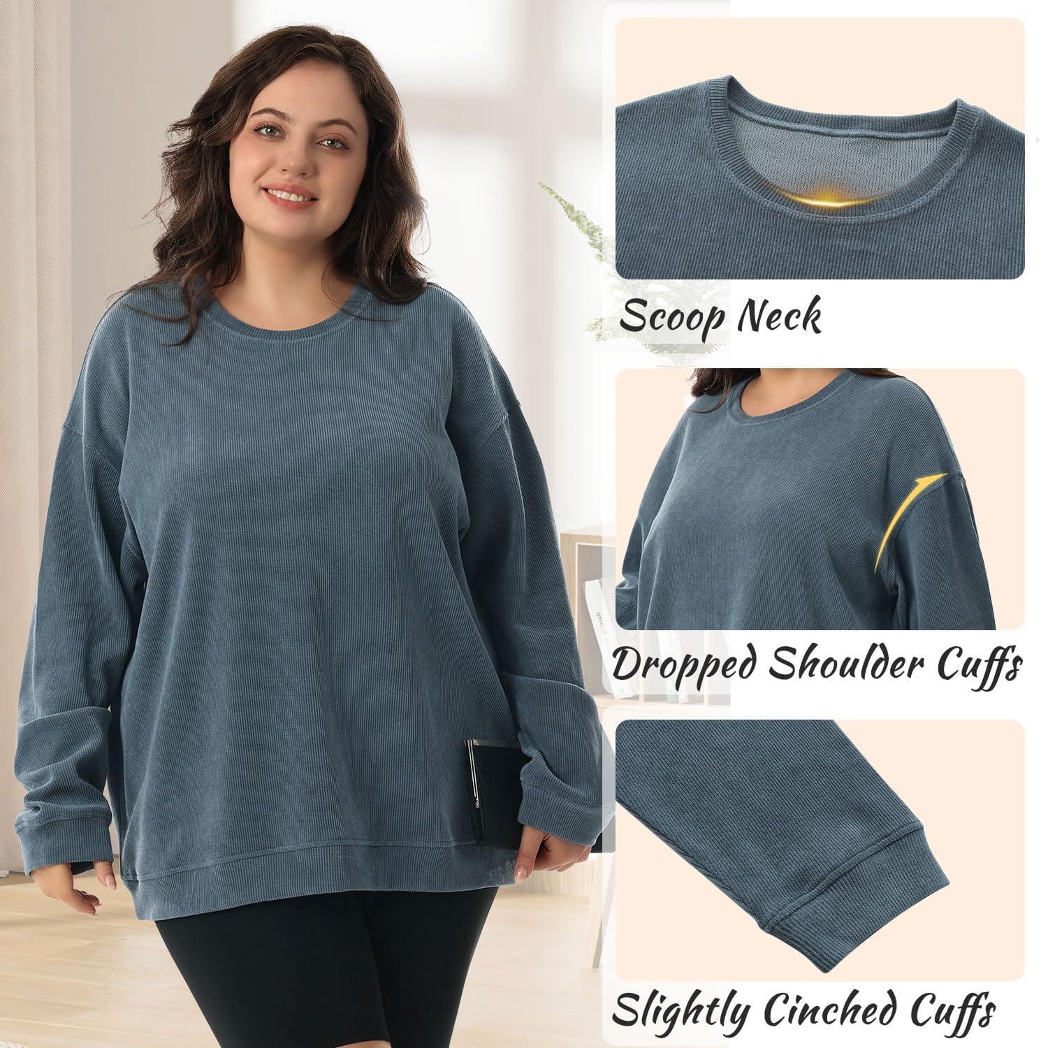 HOdo Women's Plus Size Sweatshirts Oversized Pullover Long Sleeve Tops Crew Neck Sweat Shirt Casual Loose Fitting 1X-5X - Image 5