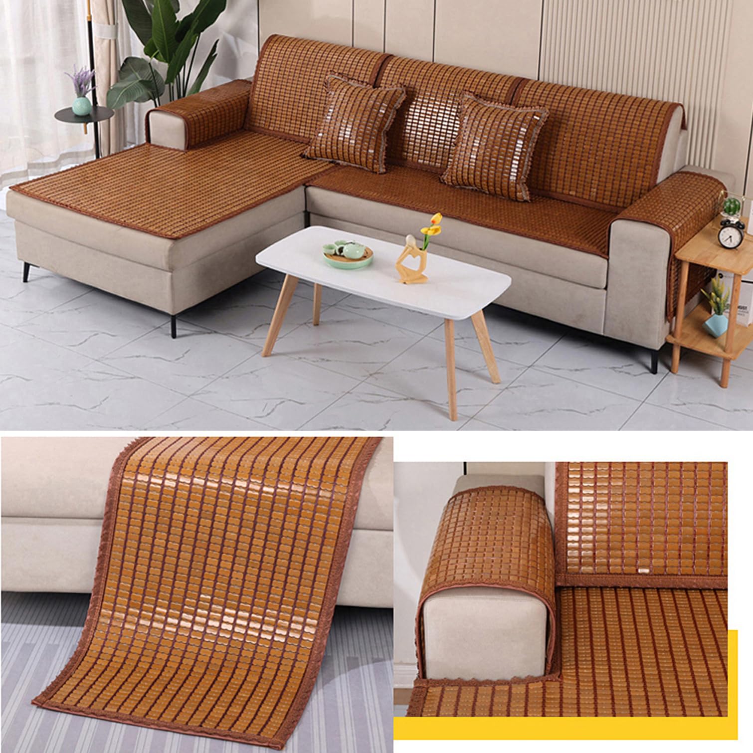 NIANXINN Tapis de Couchage D'Été en Bambou,Tapis en Bambou Naturel,Matelas de Refroidissement Lit-Mat pour Dormir,Natte de Bambou Respirant,pour Chambre à Coucher,Salon,Canapé-lit (60x150cm)