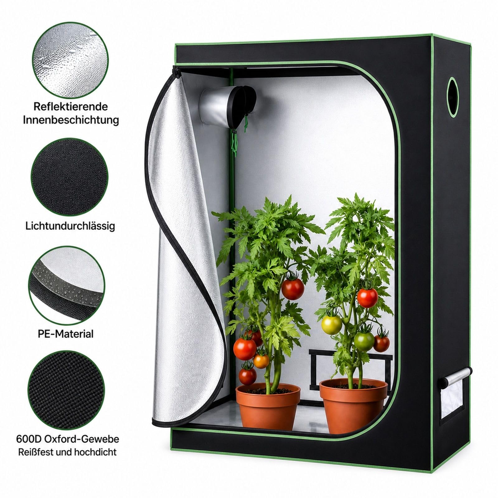 Growzelt für Indoor-Pflanzen mit Beobachtungsfenster, Bodenwanne und Reißverschluss, für Blumen und Gemüse
