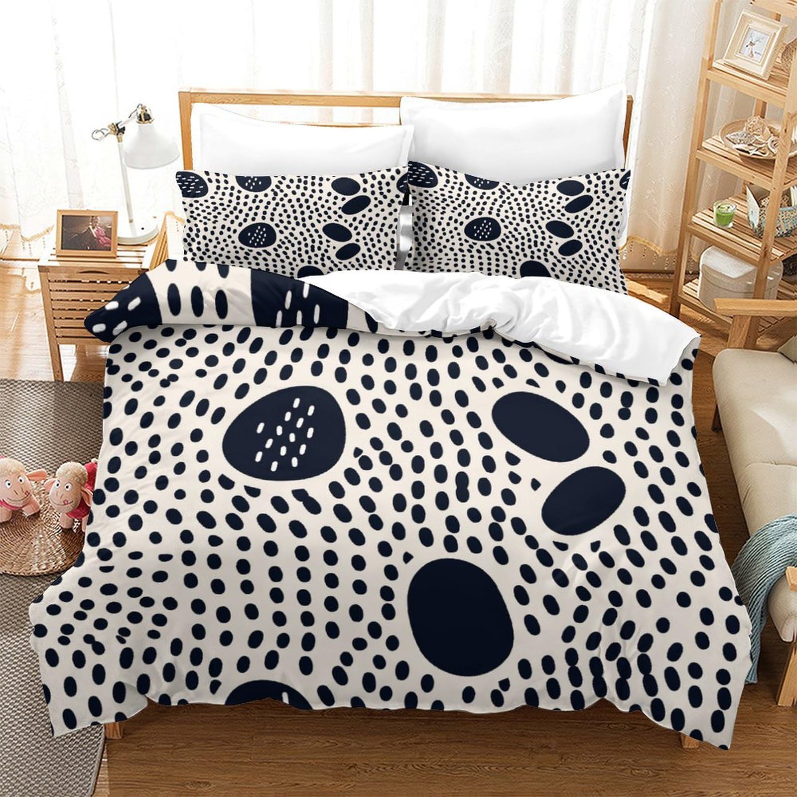 P1S9U7W5Y 3D Printed Minimalist Dot Duvet Cover Set 3pcs Microfiber Geometric Bedding Set Double