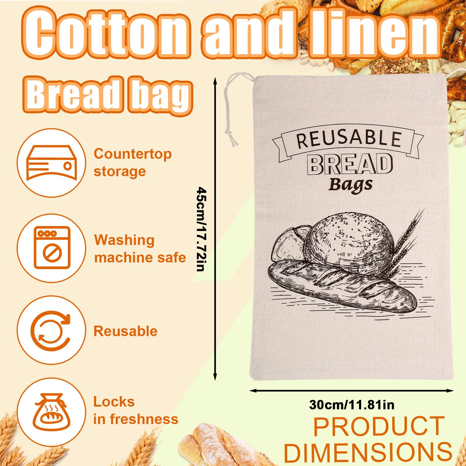 Gosknor Sacs à Pain Tissu Faits Maison Avec Couvercle De