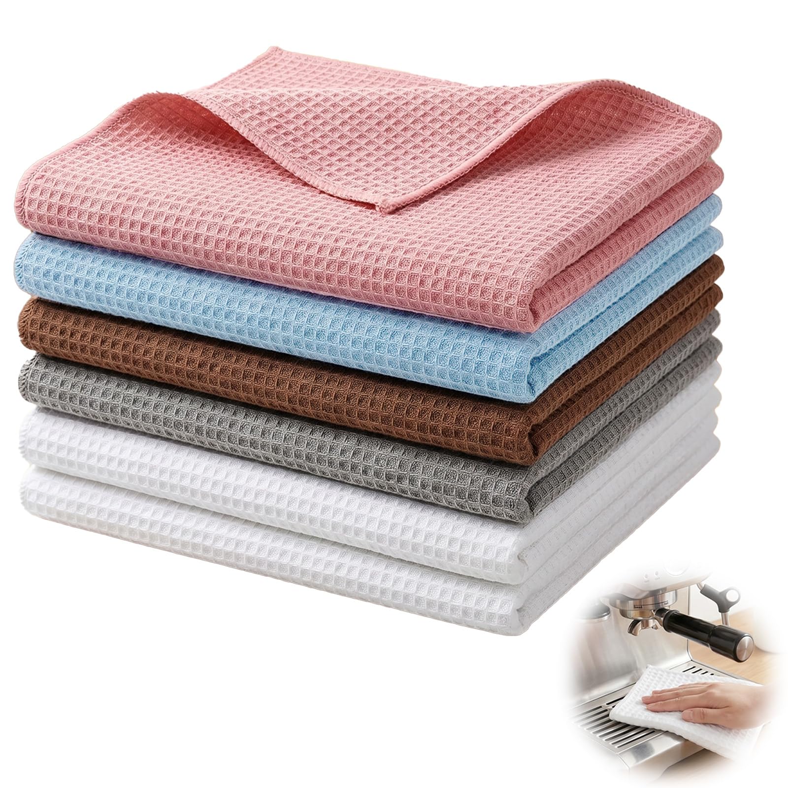 Thhiit 6 Pcs Barista Cloth, 30x30cm Reusable Microfiber Clothes, Washable Kitchen Towel for Dishes, Countertops, Kitchenware, Cups
