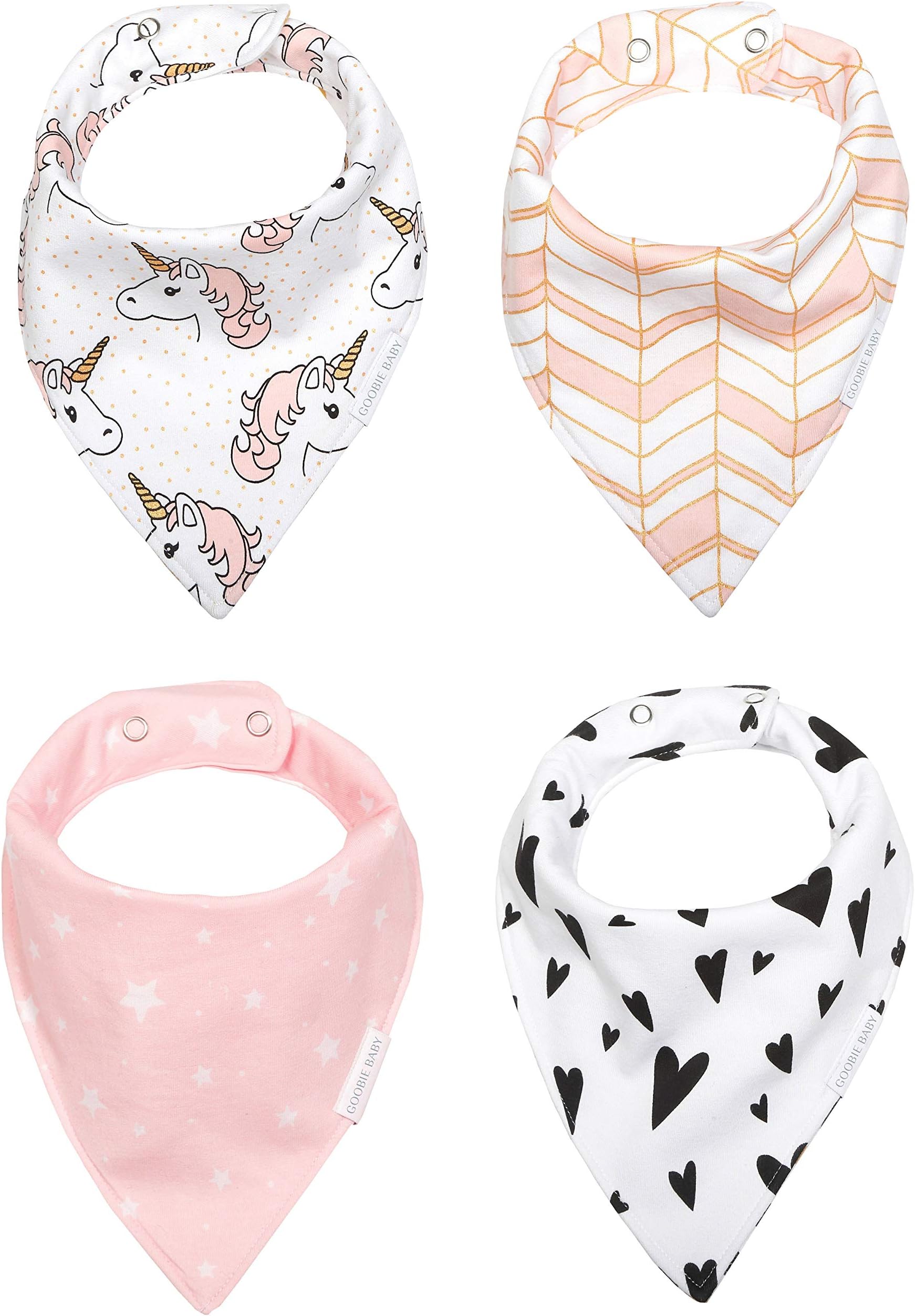 REVERSIBLE &WATERPROOF Cotton Baby Bandana Drool Bibs for Girls with Adjustable Snaps
