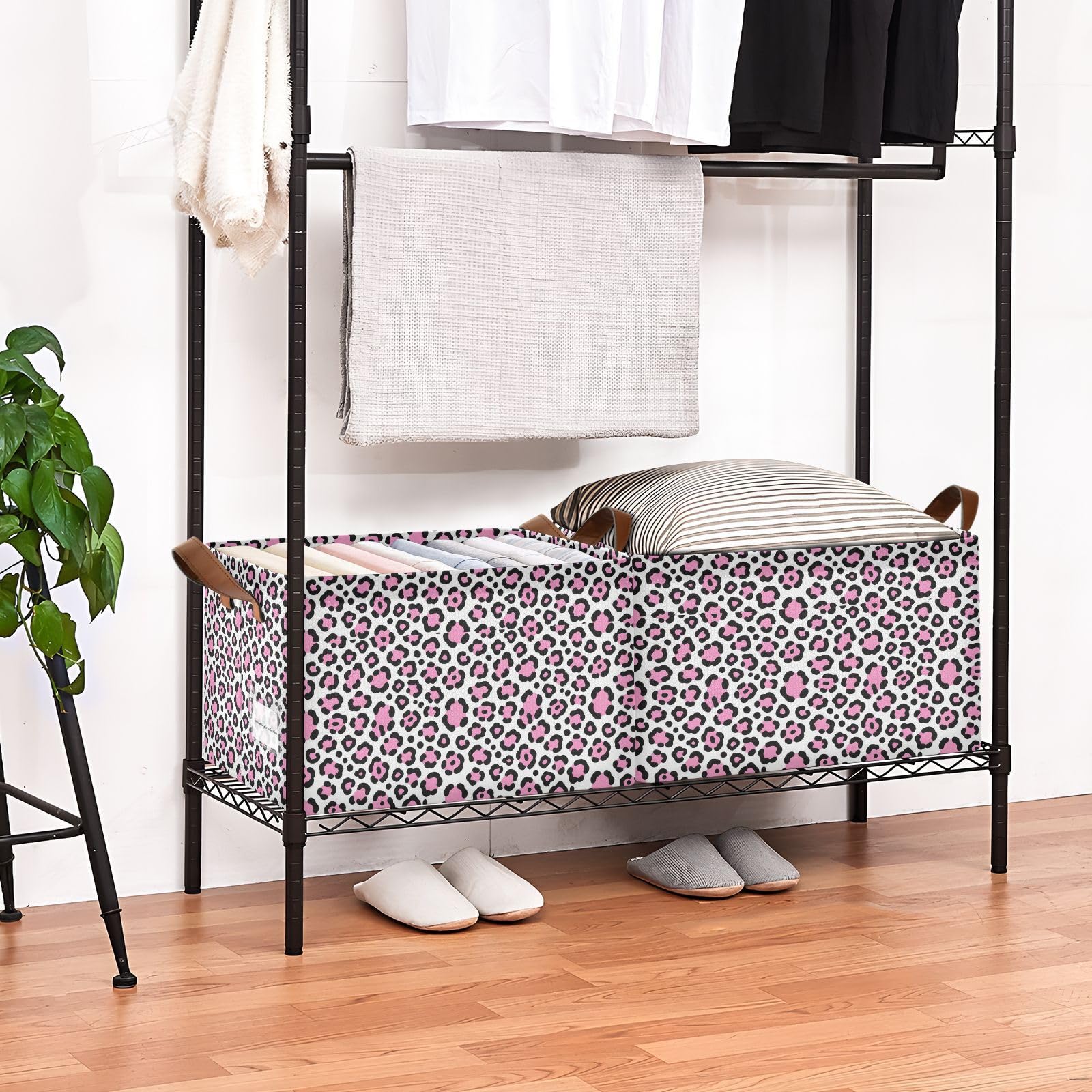 FRODOTGV Contenedores de almacenamiento abiertos para armario, dormitorio, cocina, leopardo blanco claro, talla M