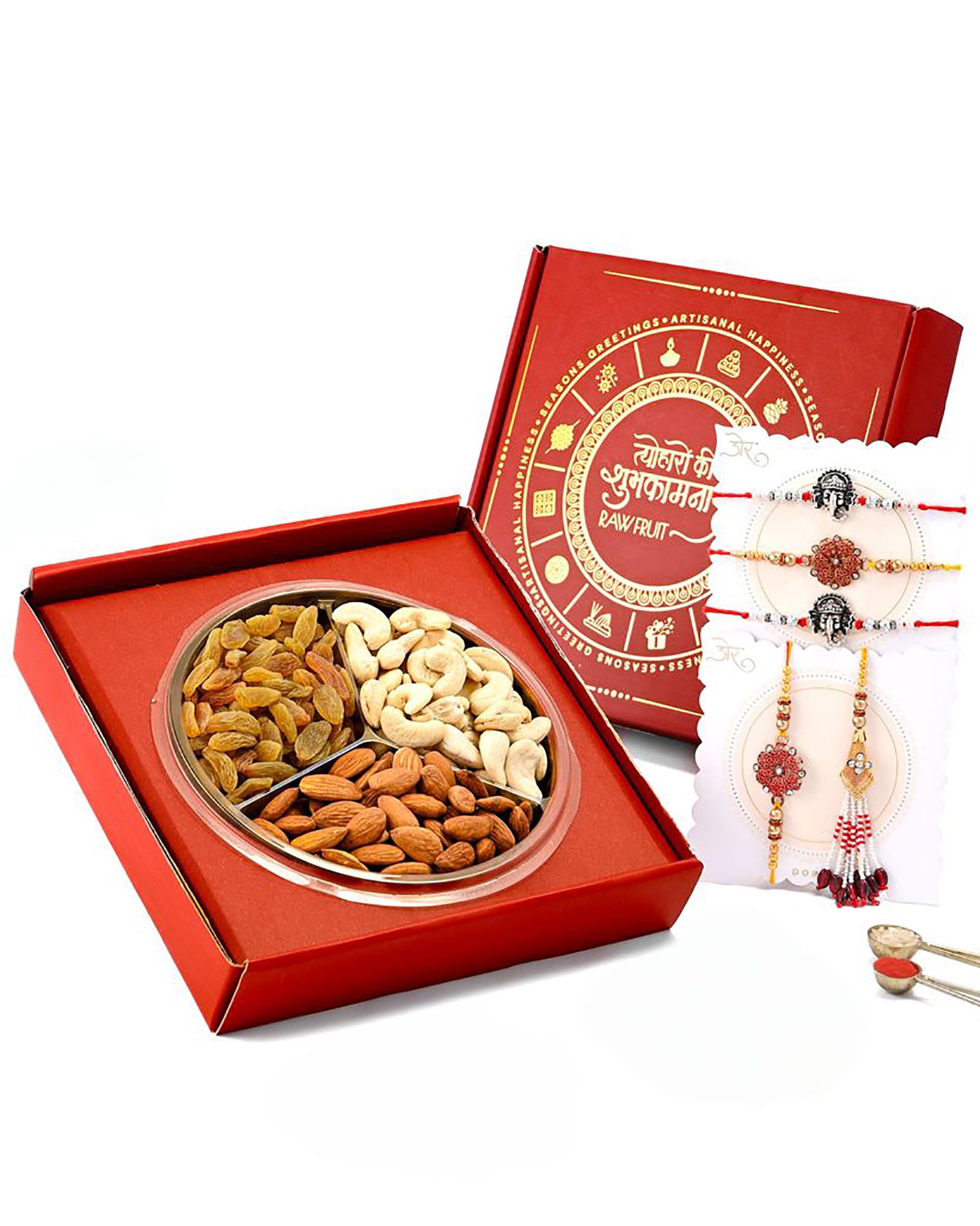 Rakhi Combo of 5 Rakhi for Brother and Bhabhi Rakhi for Bhaiya and Bhabhi with Dry fruit Dry Fruit Gift Pack Cashew Almond Raisin Kaju Kishmish Badam Rakhi Gift Pack with Dry Fruit Rakhi Combo (B0B41XMC6Y) Amazon Price History, Amazon Price Tracker