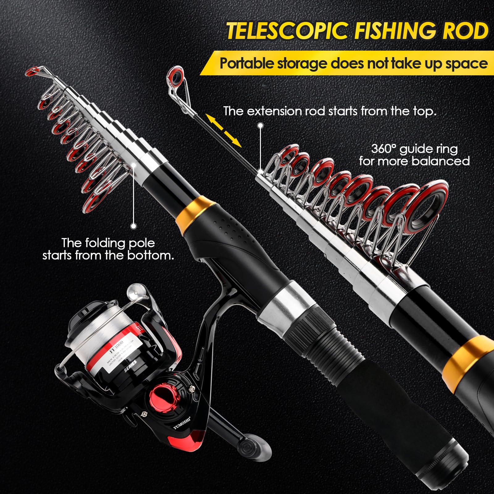 Teleskop-Angelruten-Kombination, 2 Stück, 2 m, zusammenklappbar, Spinnruten-Set, kompakte Angelköder, Angelbox, Zubehör, leichtes Reise-Angelwerkzeug-Set für Angler, Geschenk