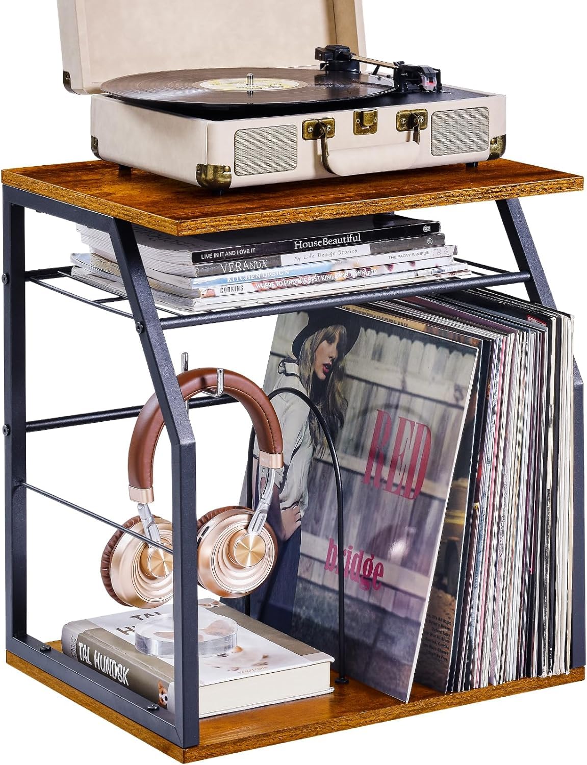 11117 Vinyl Record Storage Holder for 100LPs, 3-Tier Vinyl Record Stand with 2 Movable Divider, Record Holder Organizer for Player, Albums, Magazine, Book, File (Black)-image-12