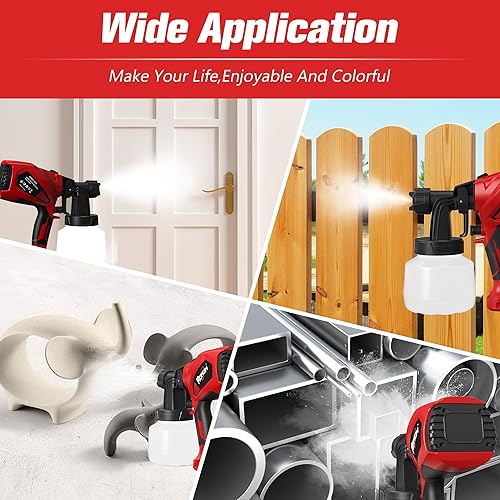 Miniatura 9 de Pistola pulverizadora de pintura HVLP de 600 W con 6 boquillas y 3 patrones, pistola de pintura ROMON de 40.6 fl oz con gran disipación de calor,