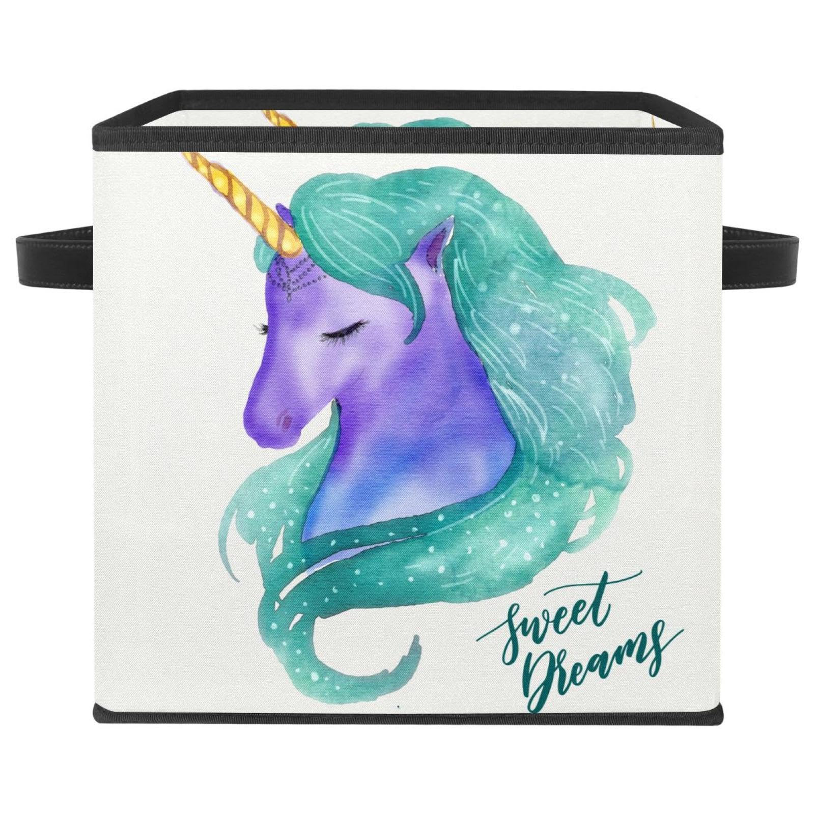 Boîte de rangement pliable cube en tissu licorne mignonne pour placard et chambre