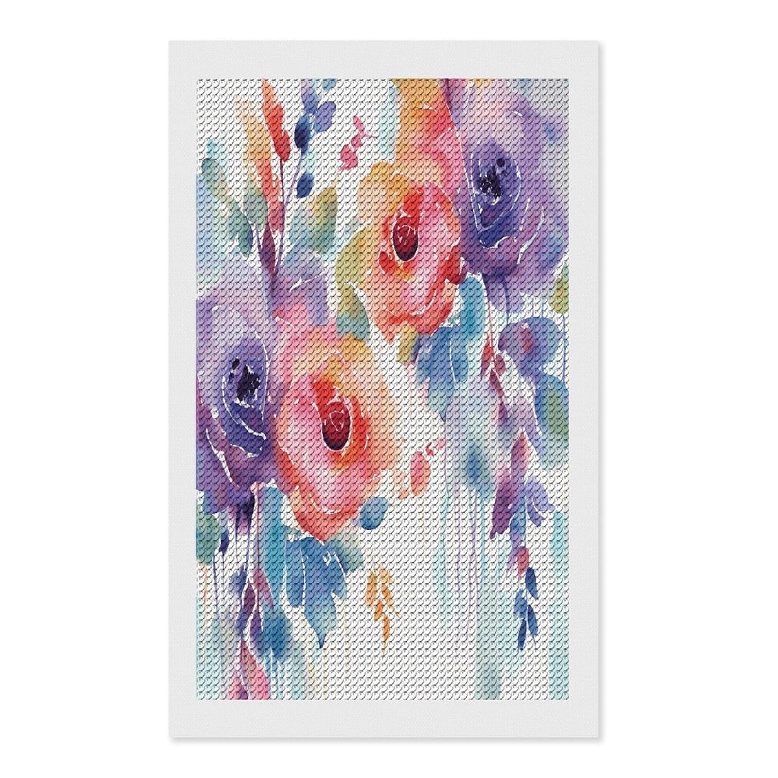 FekiLoot Watercolor Floral Diamond Painting Kits for Beginners DIY Diamond Art Kits for Adults Full Drill Round Diamond Dot Gem Art Painting Fun DIY Crafts for Home Kitchen Wall Decor Gift 12"x20"