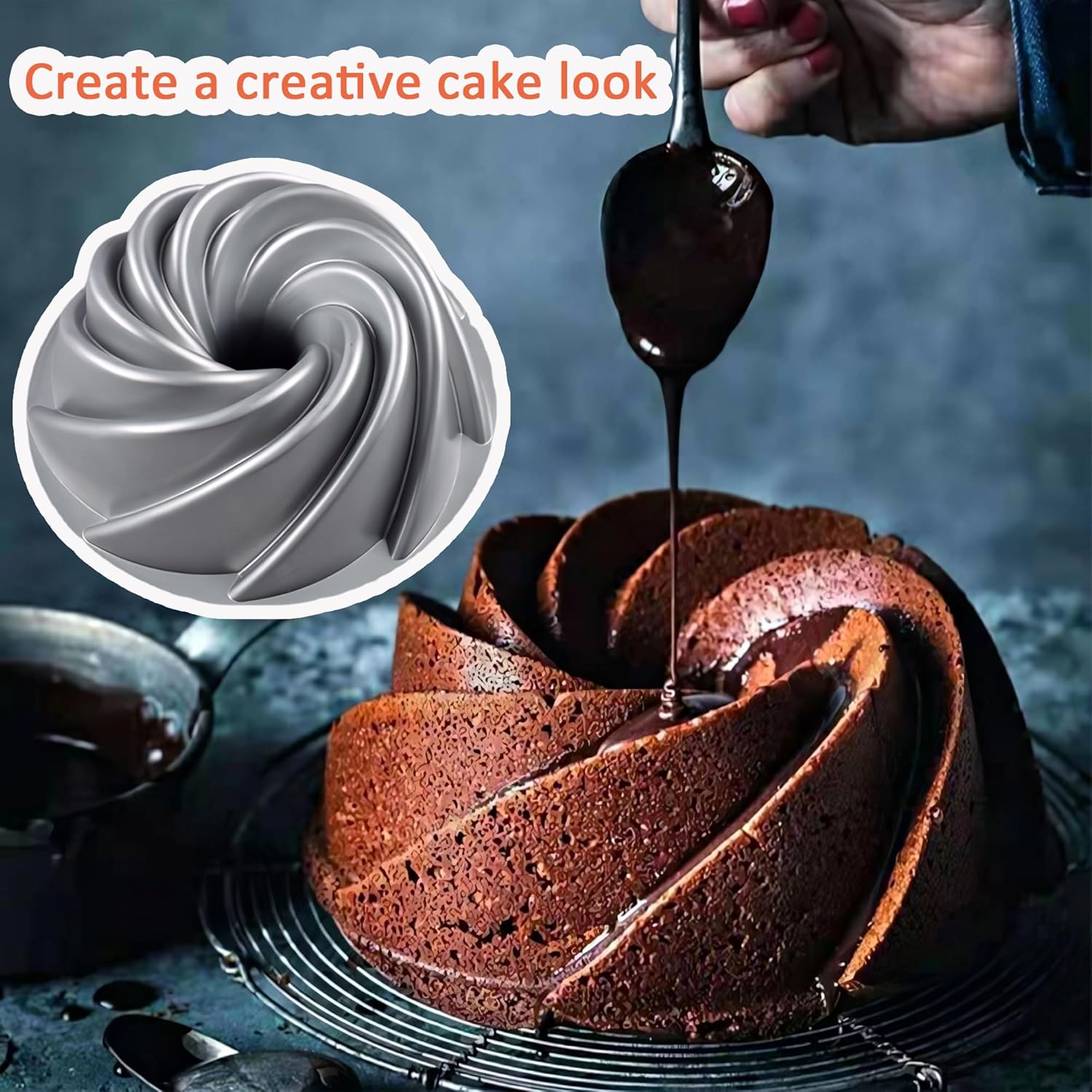 Bundt Cake Pan Baking Molds:Bundt Cake Pan Nonstick and Easy Demoulding,Bundt Pan for Bread Cheese Cake Baking,Flan Molds for Oven and Air Fryer,Aluminum (Whirlwind)