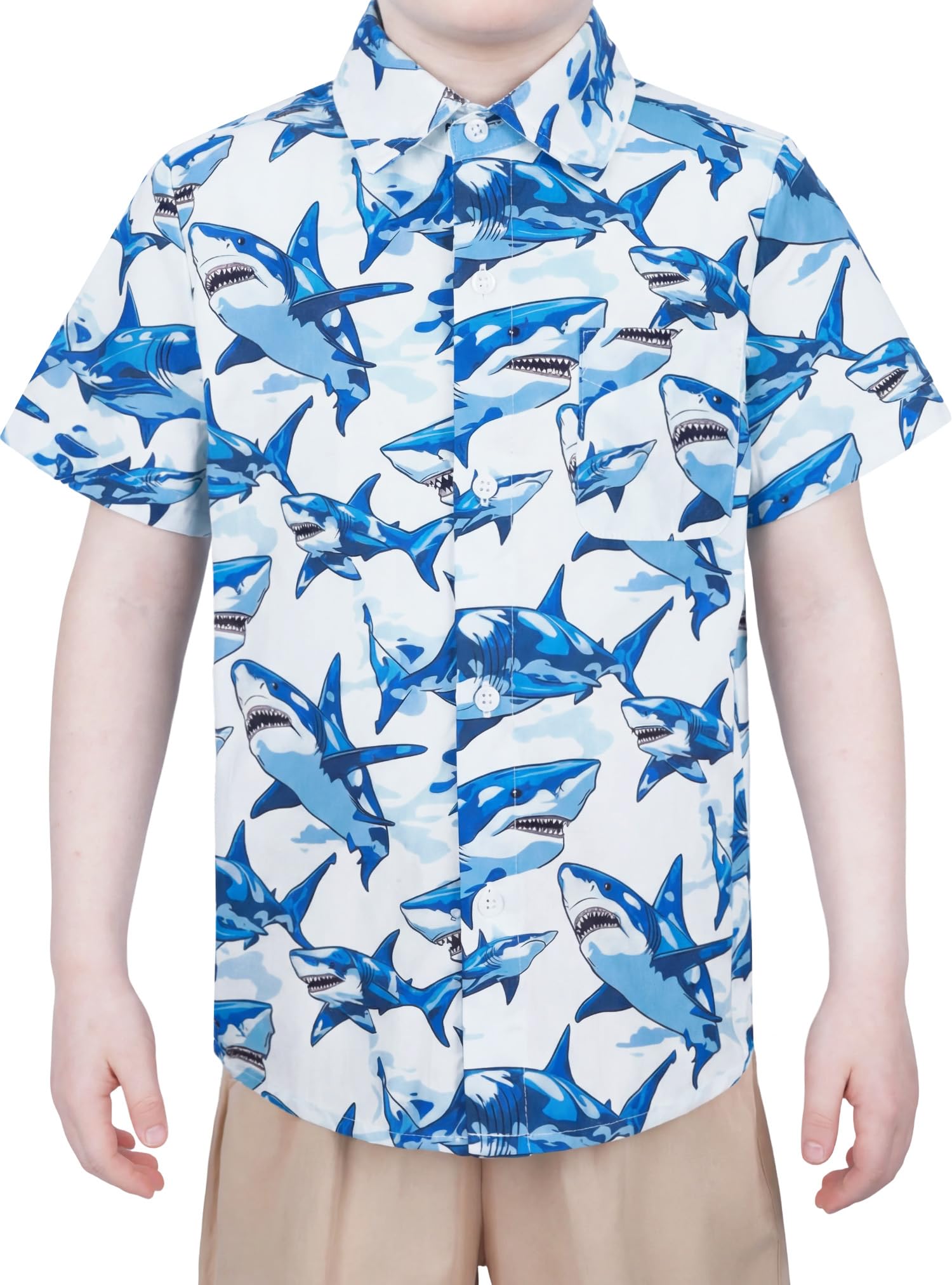 Boys Hawaiian Button Down Shirt, Pure Combed Cotton Short Sleeve Size 3-15Y