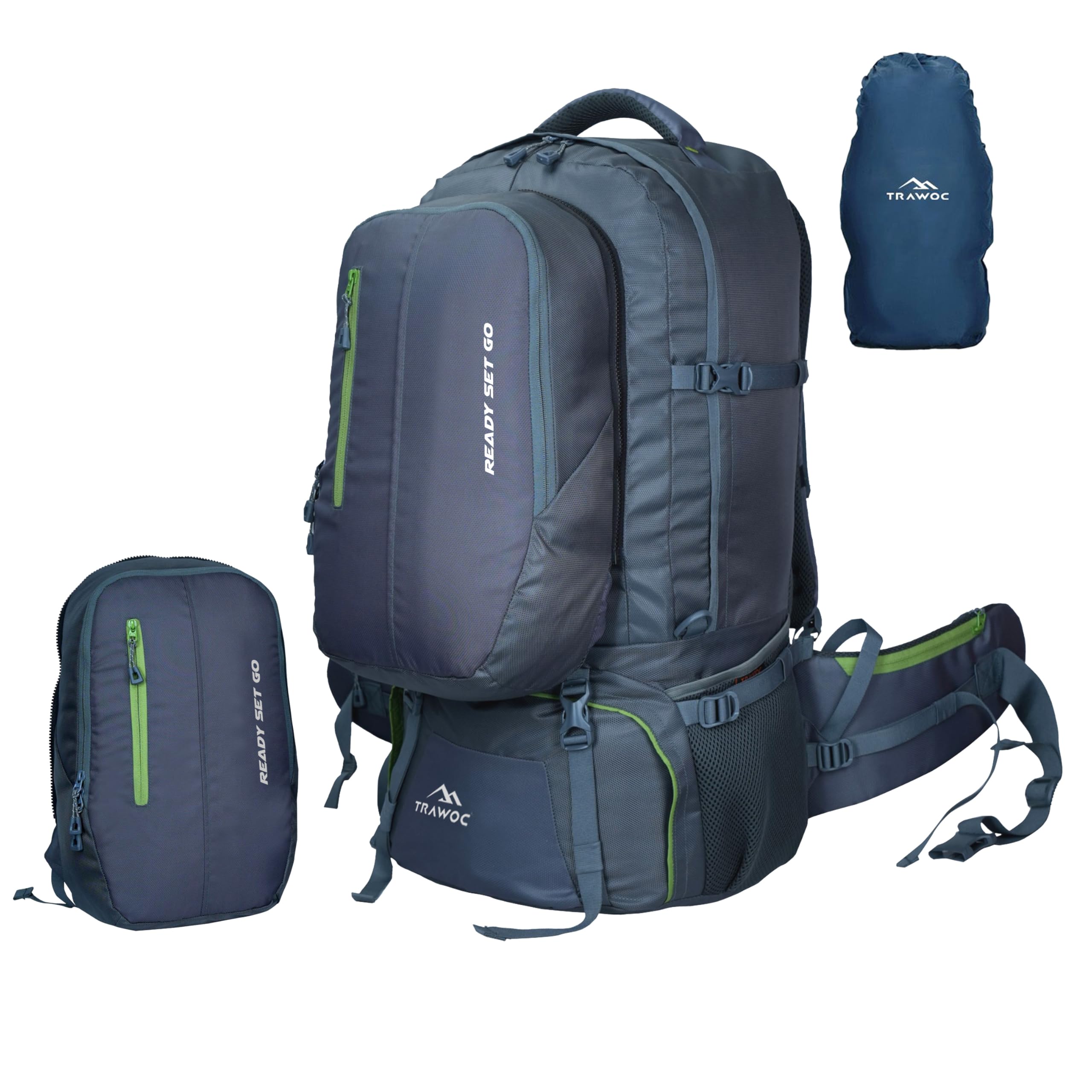 TRAWOC DOMINATOR 60L Internal Fiber Frame 50 +10 Liter Travel Backpack with Detachable Daypack | Laptop Bag, Rain Cover and Shoe Compartment BHK010