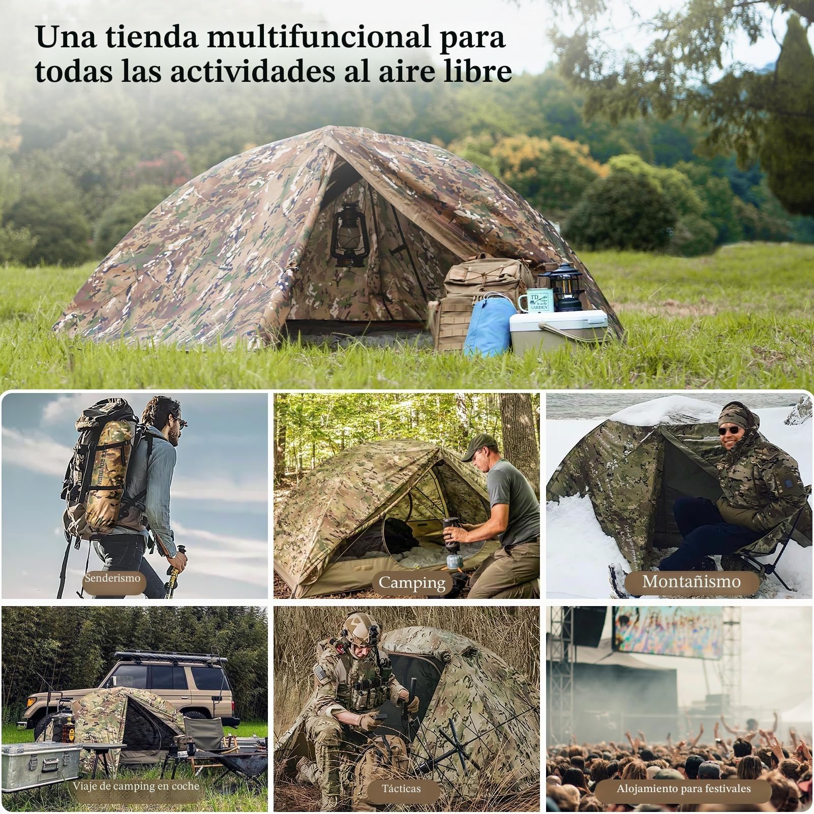 FREE SOLDIER Tienda de campaña para exteriores ultraligera para una persona, en camuflaje, camping al aire libre, 1 persona, aventura, tienda de pesca, fácil de montar y transportar, protección contra