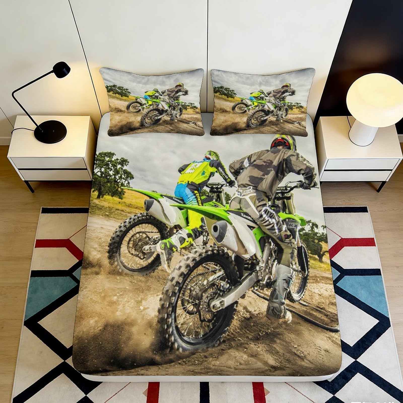 3D Printed Motocross Racing Fitted Sheet Microfiber Dirt Bike Adventure Bed Cover for Bedroom Dorm Mattress Protection 90x200x25cm