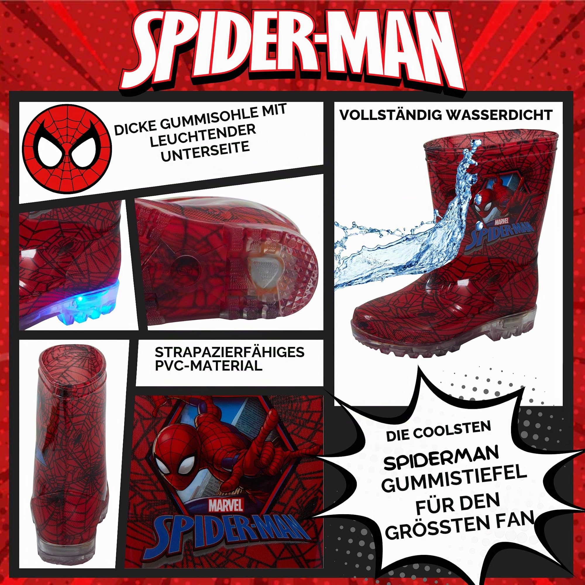 Marvel Spiderman Leuchtende Gummistiefel / Schneestiefel für Kinder