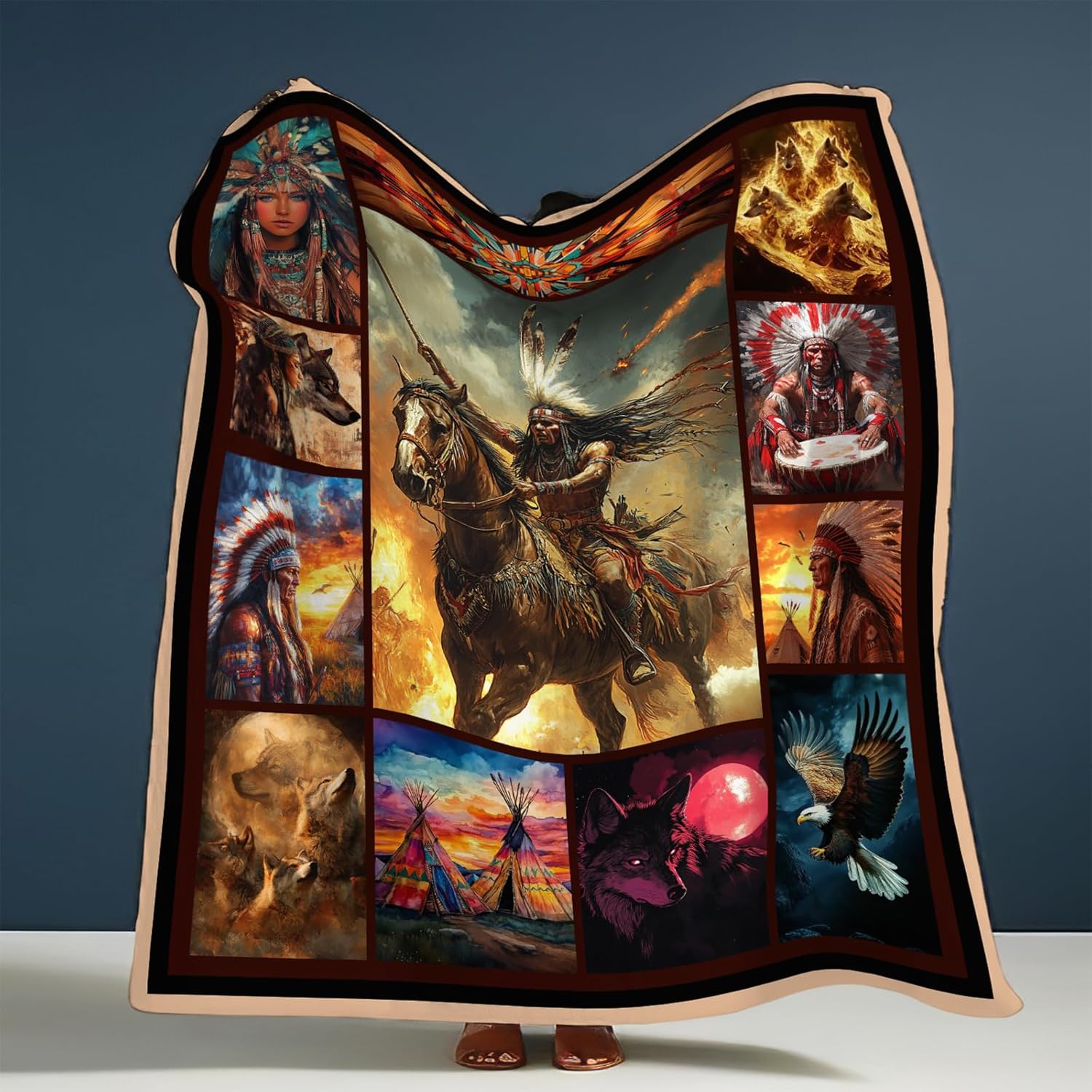 Native Indian Blanket American Southwest Throw Blankets Gifts for Girls Boys Kids Soft Cozy Fleece Plush for Couch Sofa Bed 50"x40" - Image 4