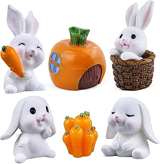 Kukifun 7Pcs Rabbit Figures Cake Topper,Bunny Animal Toys Fairy Garden Mini Figurines Playset for Christmas Easter Kids Birthday Party Favor Supplies