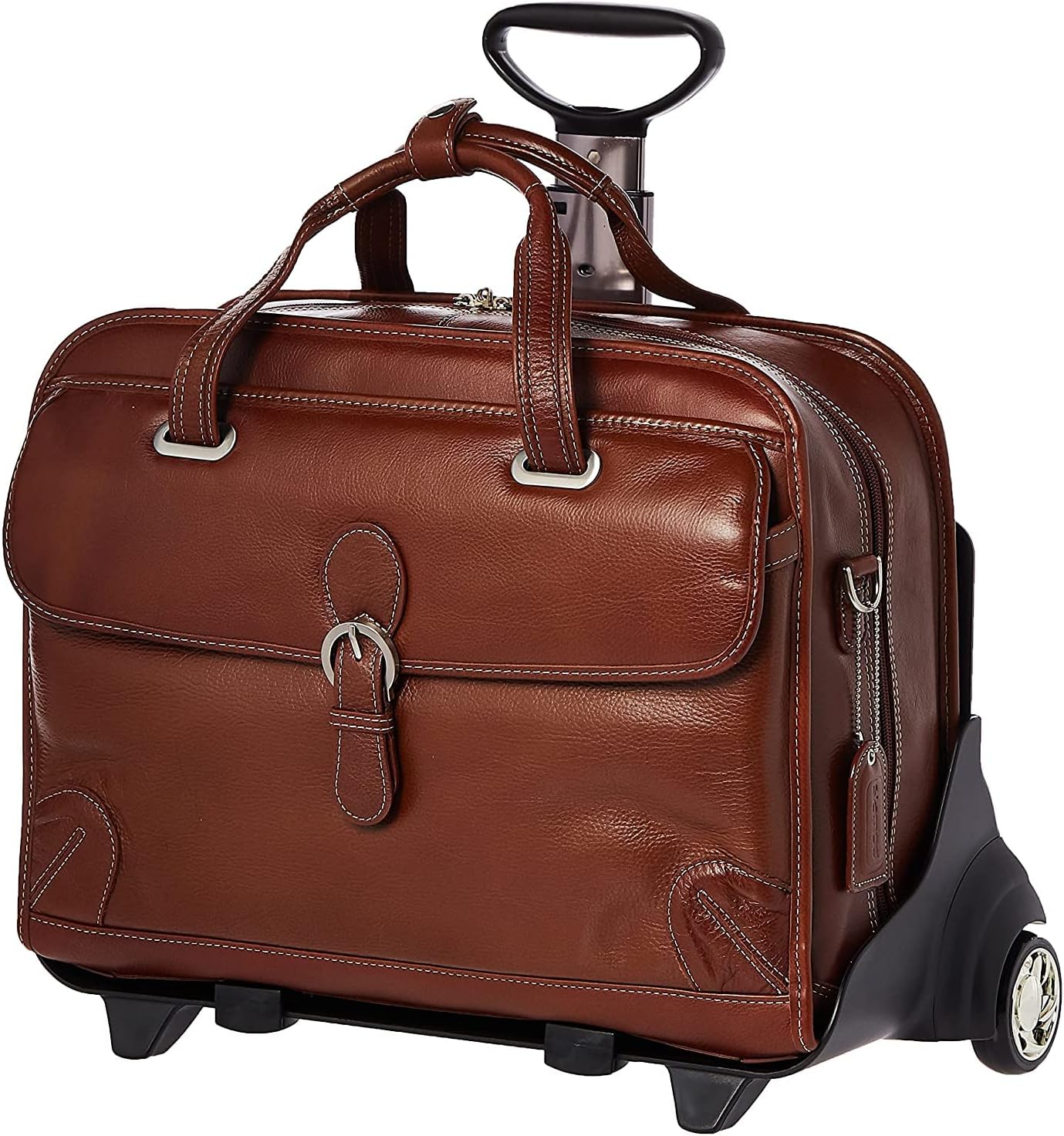 Siamod Siamod, VERNAZZA, CARUGETTO, Napa Cashmere Leather, 15" Leather Patented Detachable -Wheeled Laptop Briefcase, Cognac (45294), 18 L x 8 75 W x 14 5 H