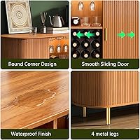 Vista 6 de DHH 55" Gabinete de barra de vino con almacenamiento, gabinete de barra de licor y café estriado con estante de vino y soporte para vasos, aparador