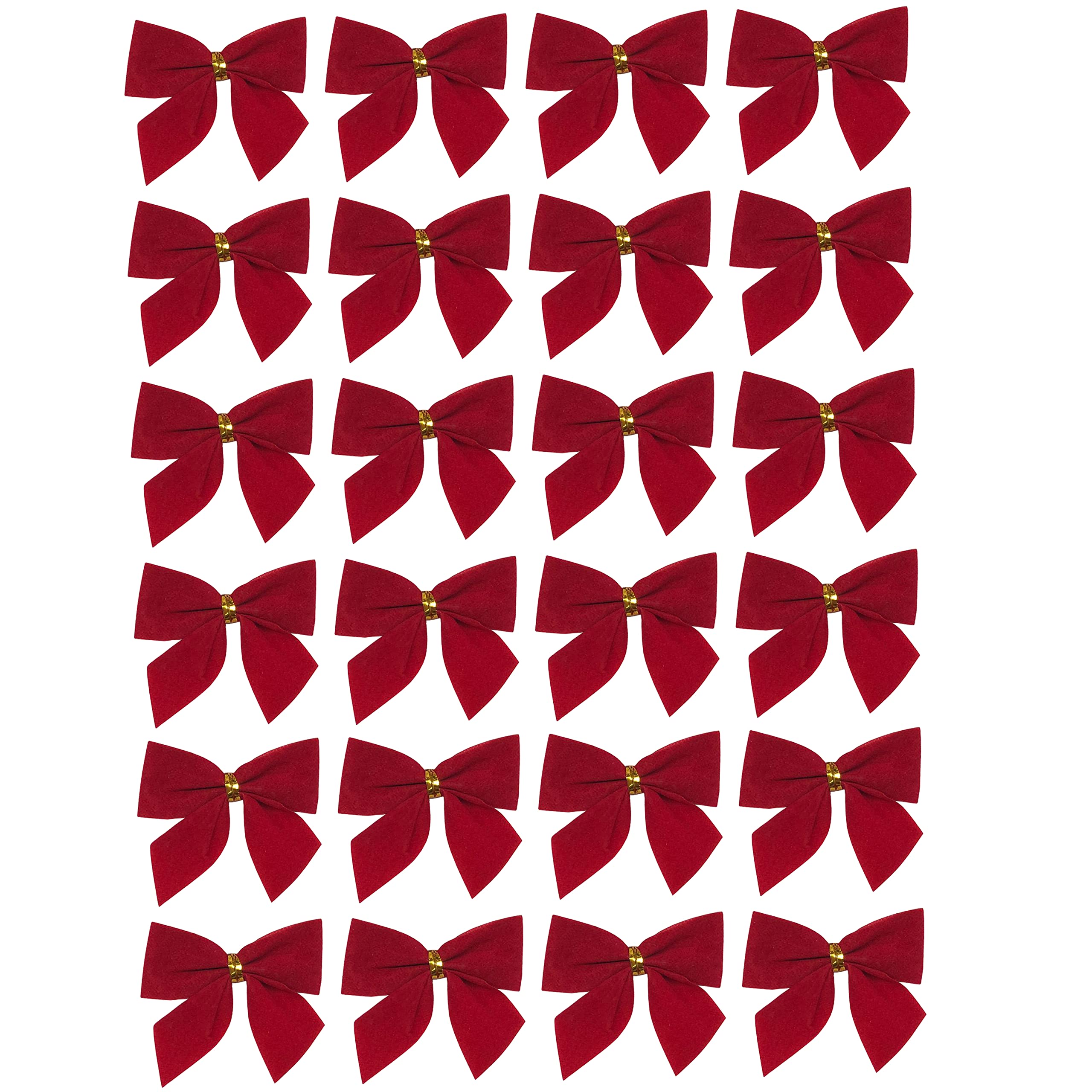 Robelli Red Pack Of 24 Christmas Tree Tie-On Velvet Bow Decorations
