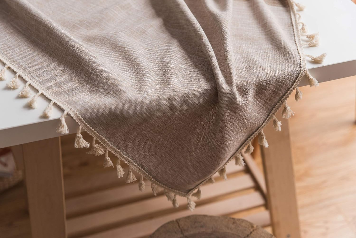 Daesar Table Cover Rectangular 120x55 inch Oblong Table Cover Three Lines Lace Tassel Tablecloth Cotton Rectangle Coffee