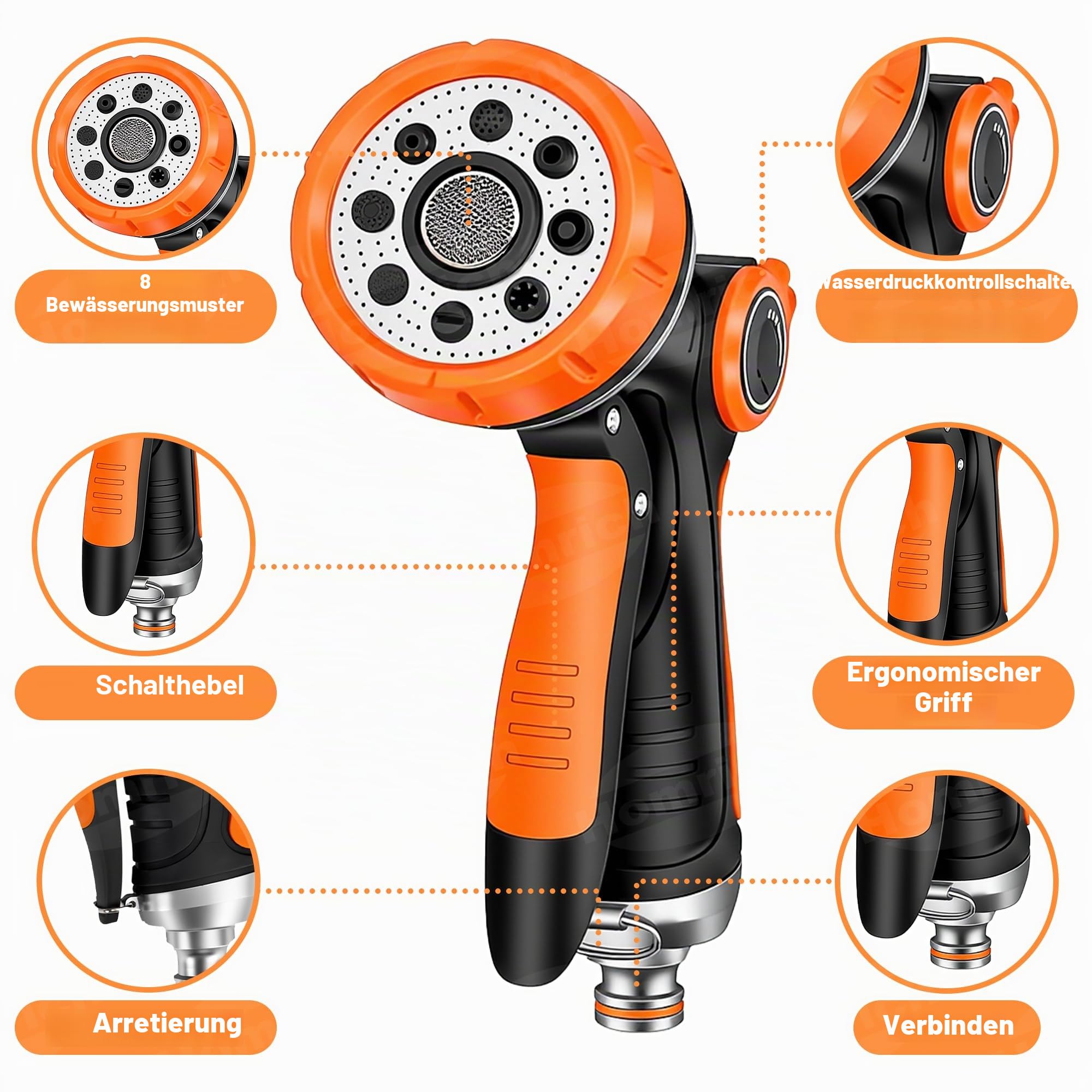 Hundedusche Schlauch-Set 14-teilig – 3m Gartenschlauch für Außenwasserhahn mit Warm-/Kalt-Adapter, Y-Verteiler & 8-Sprühmodi-Pistole – Ideal für Hundepfotenreinigung, Haustierbad, Garten & Autowäsche