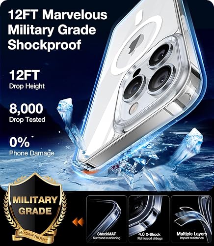 Miniatura 5 de TORRAS Funda magnética transparente para iPhone 14 Pro, compatible con MagSafe, nunca amarilla, 12 pies de grado militar a prueba de caídas, funda