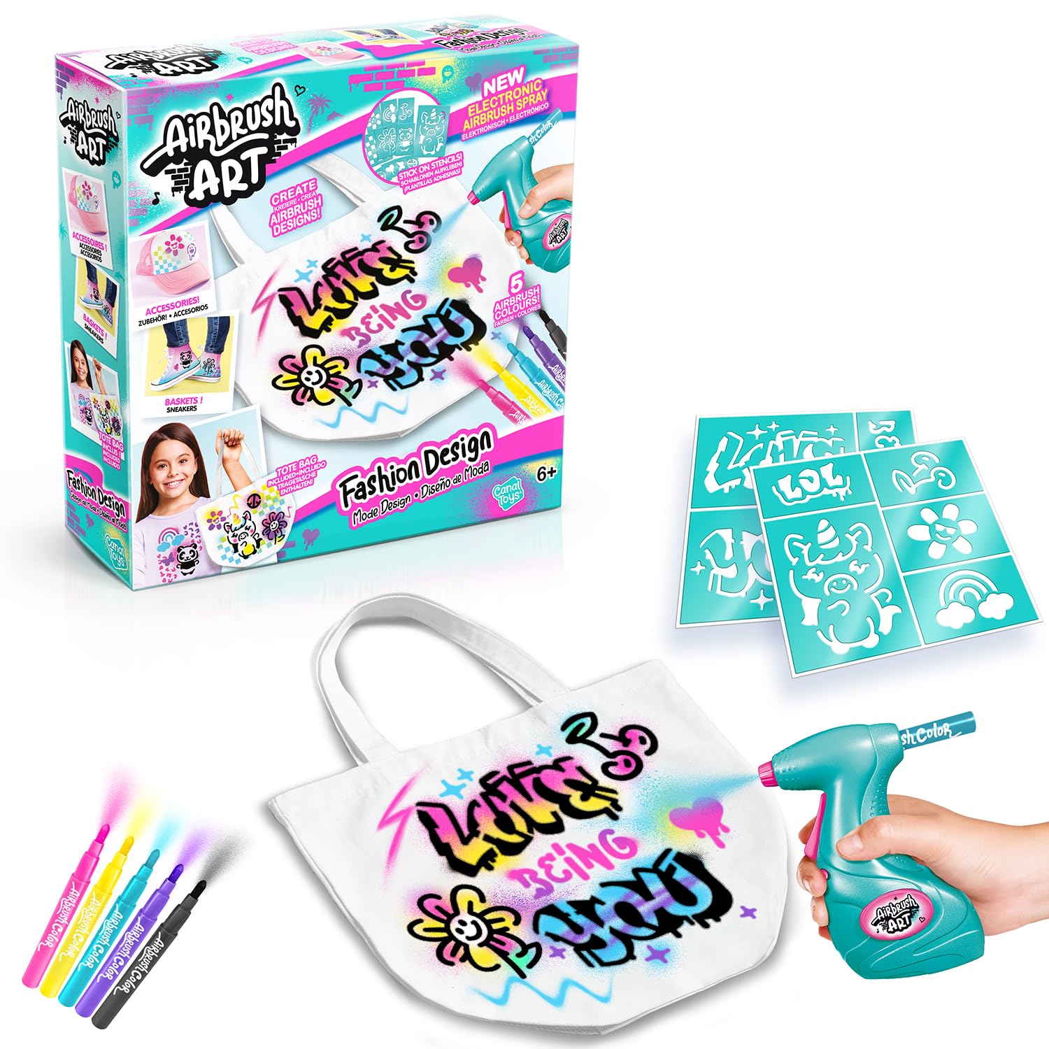 Airbrush Fashion Design Kit for Kids - Customise Your Own Bag & Clothes, Multiple