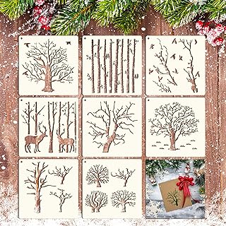 Grevosea 8 Pieces Aspen Tree Stencils, Reusable Trees Stencils Reversed Branches Stencils Painting Tree Natural Tree Stencils for Painting on Wood Canvas Wall DIY Home Décor 15 * 15 cm/5.9 * 5.9 inch