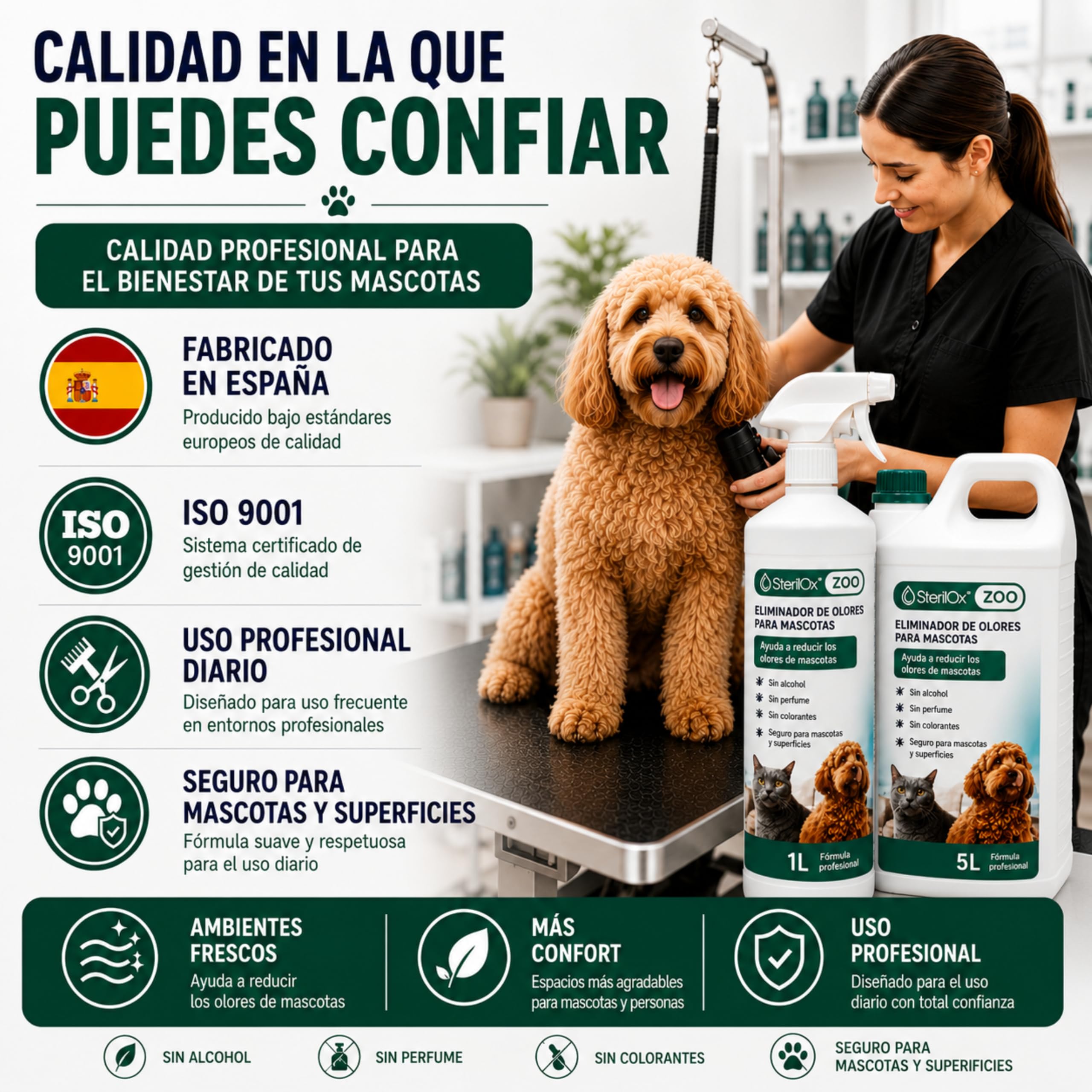 ZOO 5 L Eliminador de Olores para Perros y Gatos Sin Alcohol | Neutraliza olores de orina y mascotas. Apto para fogger y niebla fría.