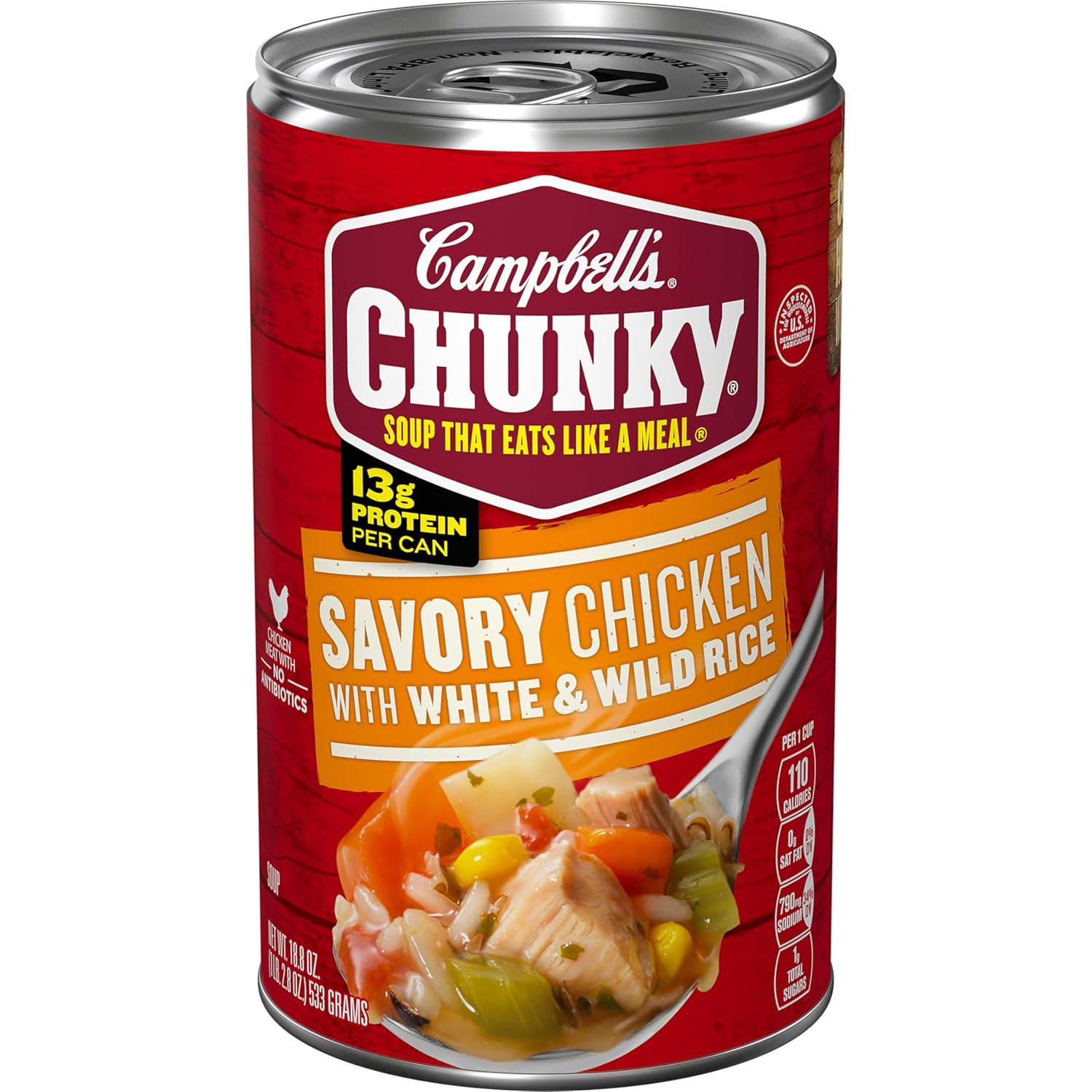 Campbell's Chunky Savory Chicken with White & Wild Rice Soup, 18.8 oz Can - 13g Protein Hearty Meal
