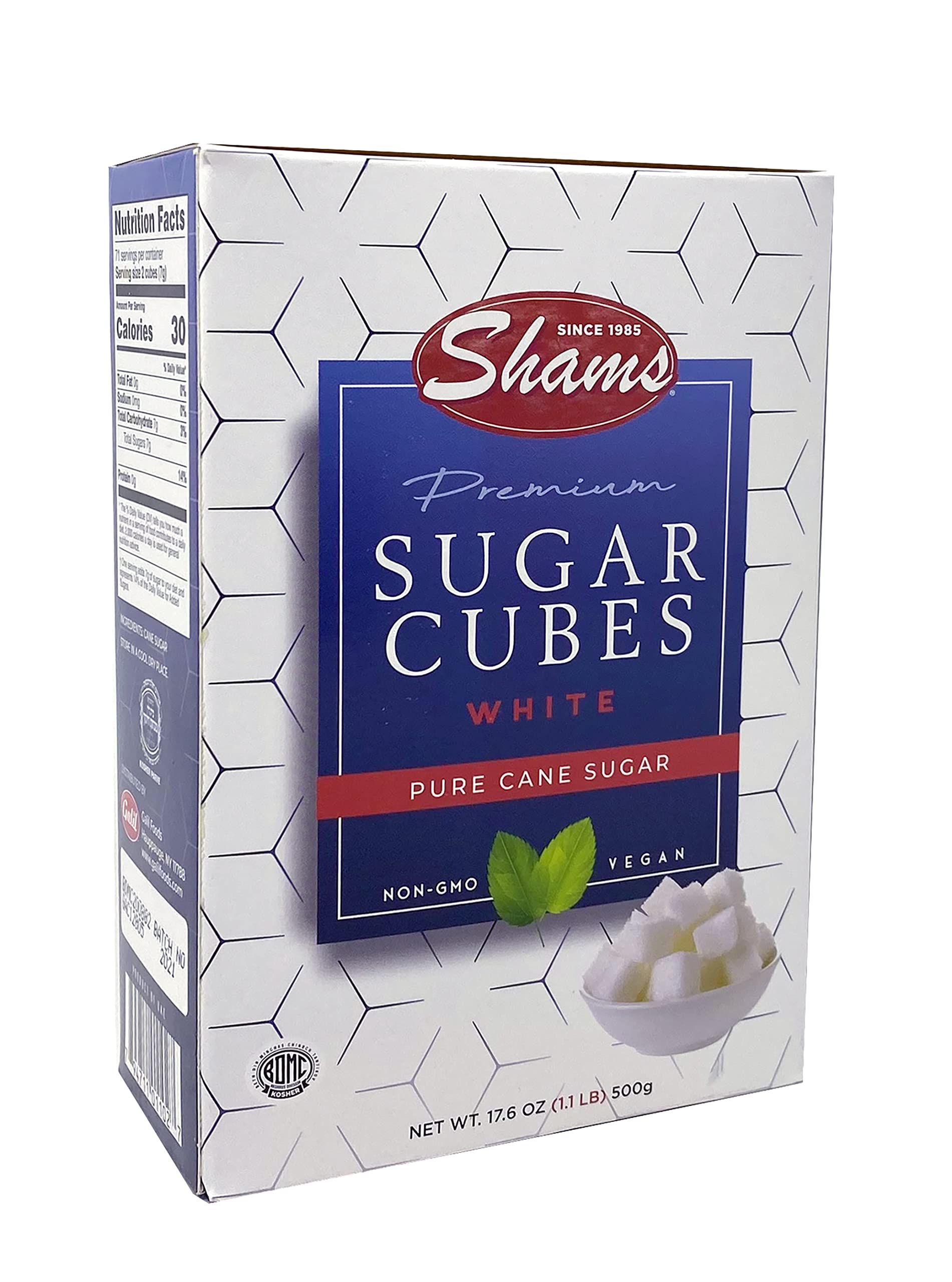 Shams Kosher Sugar Cubes – White Pure Cane Sugar Cubes, Non-GMO, Vegan, Certified Kosher, Sugar Cubes for Coffee, Cocktails, Tea 17.6 Ounce