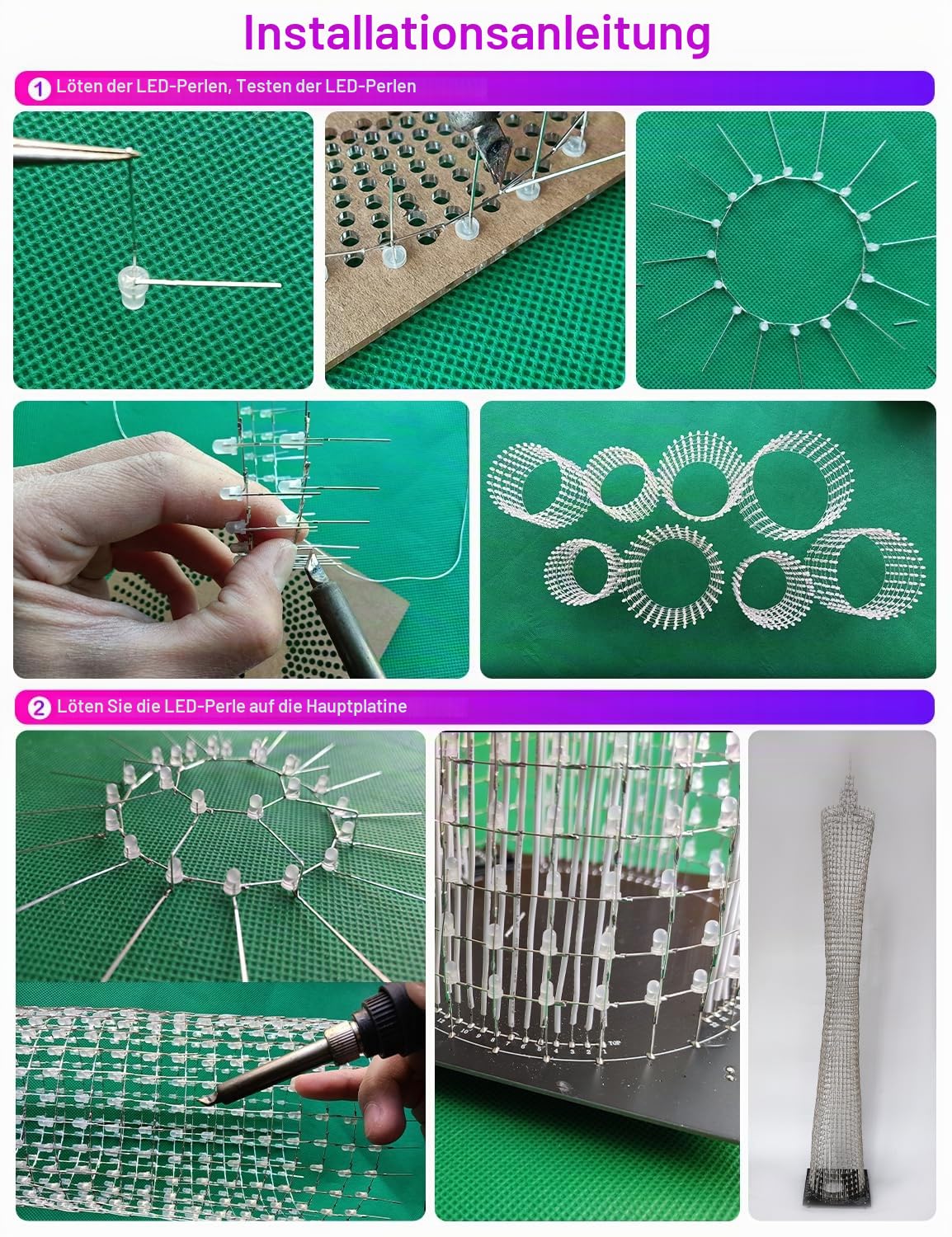 Led Canton Tower Modell DIY Elektronischer Bausatz, LED-Würfelmodell Handgefertigtes Lötprojekt-Kit, 64 LED-Kreise, Höhe 1 Meter (GZT-64)