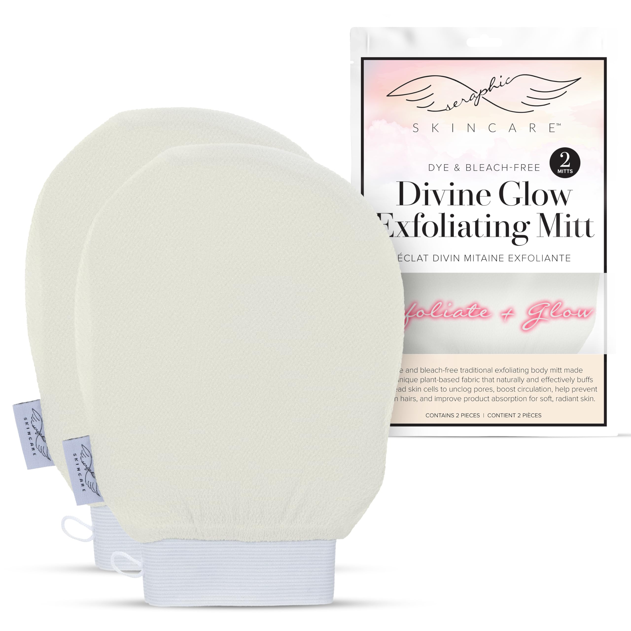 Divine Glow Exfoliating Mitt (2pcs) – 100% Vegan Viscose Traditional Body Scrub Glove Kessa Korean Washcloth – Body Exfoliator for Self-Tan Removal & Keratosis Pilaris