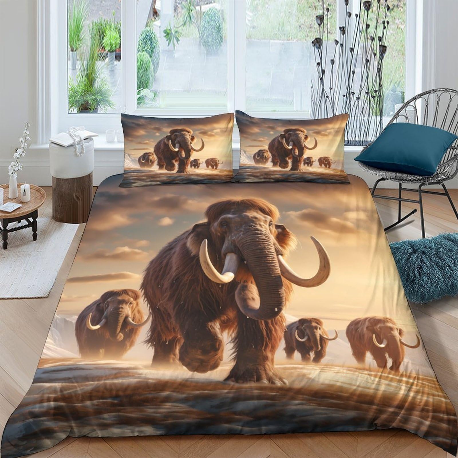 Ctjqhvkz Style-3 3D Printed Woolly Mammoth Herd Fitted Sheet Microfiber Brown Animal Pattern Mattress Cover For Bedroom Dorm Apartment Decor Single（135X200cm）